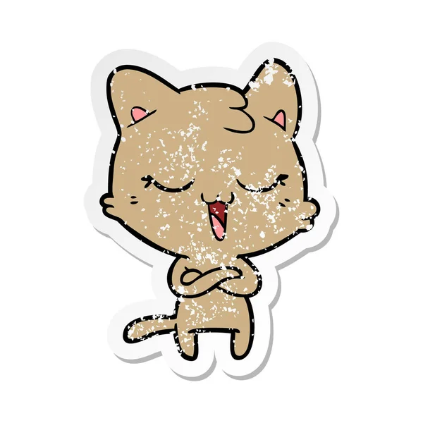 Bir mutlu karikatür kedi sıkıntılı etiket — Stok Vektör