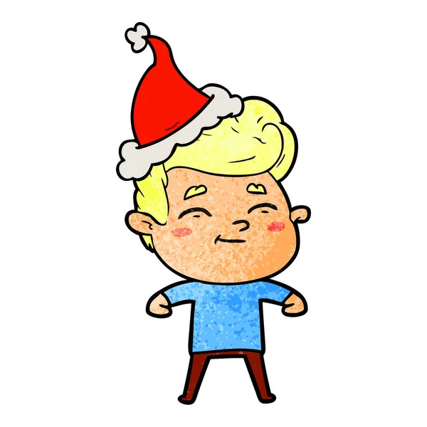 Glücklich strukturierte Karikatur eines Mannes mit Weihnachtsmütze — Stockvektor