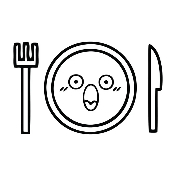 Line Drawing Cartoon Dinner Plate — Stock Vector