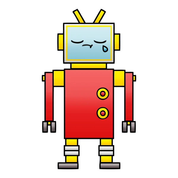 Gradient Schattierte Karikatur Eines Weinenden Roboters — Stockvektor