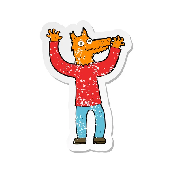 Retro distressed sticker of a cartoon fox man — Stock Vector