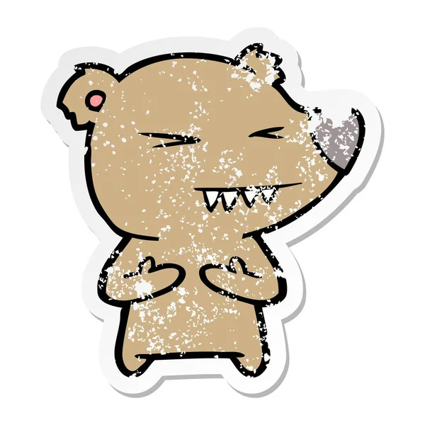 Distressed Sticker Angry Bear Cartoon — Stock Vector