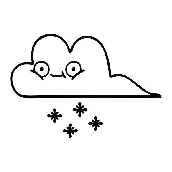 Lijntekening cartoon onweerswolk sneeuw — Stockvector