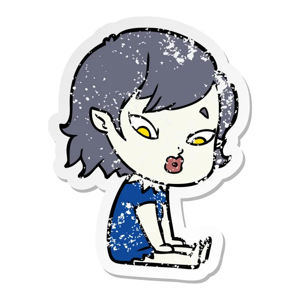 Distressed sticker of a cute cartoon vampire girl — Stock Vector