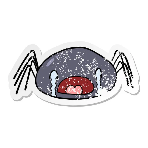 Pegatina angustiada de una araña llorando de dibujos animados — Archivo Imágenes Vectoriales
