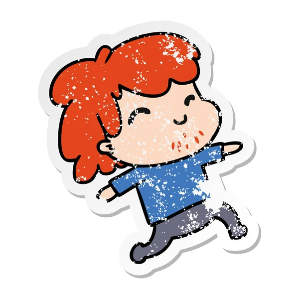 Affligé autocollant dessin animé kawaii garçon avec chaume — Image vectorielle
