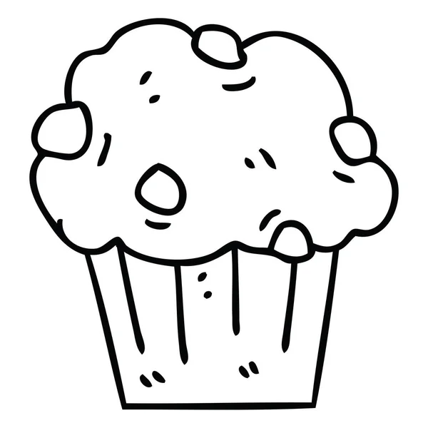 Eccentrico linea disegno cartone animato torta muffin cioccolato — Vettoriale Stock