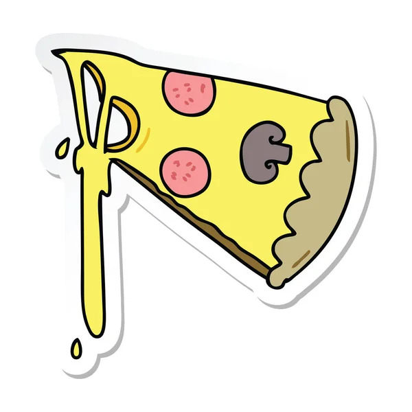 Sticker Van Een Eigenzinnige Hand Getrokken Cartoon Plak Van Pizza — Stockvector