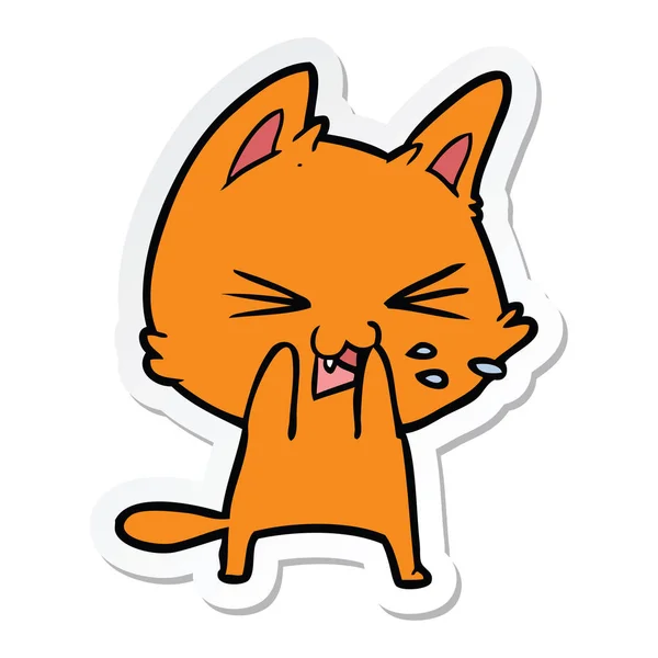 Sticker van een cartoon kat sissende — Stockvector