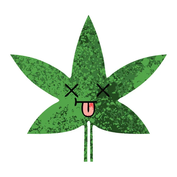 Retro illustration stil tecknad marijuana blad — Stock vektor