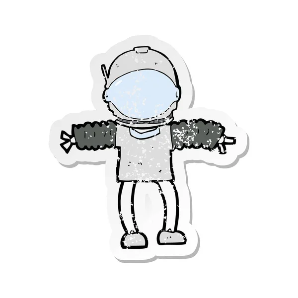 Retro distressed sticker of a cartoon astronaut — Stock Vector