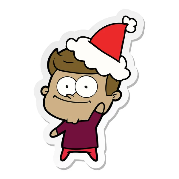贴纸卡通一个快乐的人戴圣诞老人的帽子 — 图库矢量图片
