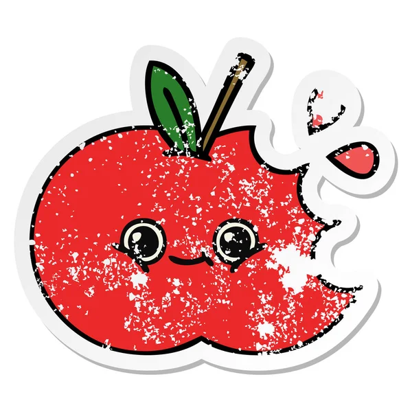 Distressed sticker of a cute cartoon apple — Stock Vector