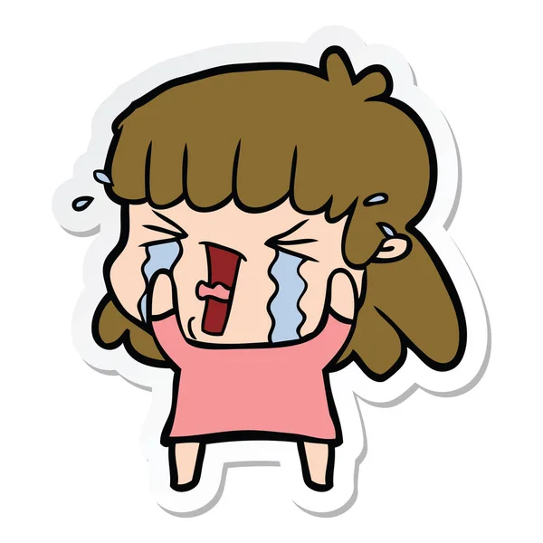 Sticker Van Een Cartoon Vrouw Tranen — Stockvector