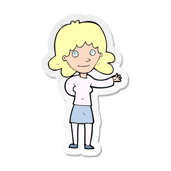 Sticker of a cartoon friendly woman — Stock Vector