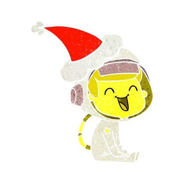 Fröhliche Retro-Karikatur eines Astronauten mit Weihnachtsmütze — Stockvektor