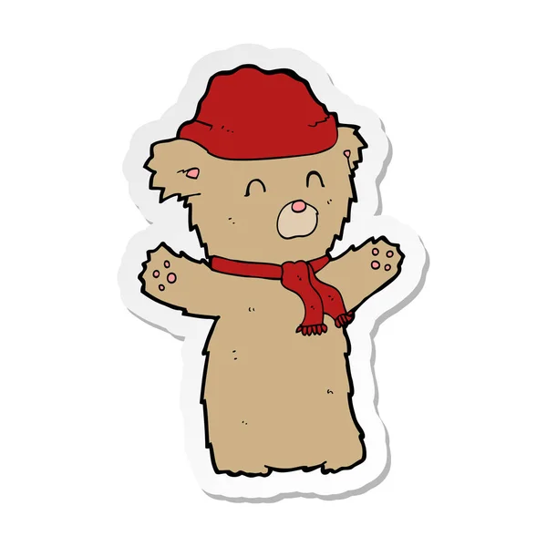 Sticker Van Teddybeer Van Een Cartooon Muts Sjaal — Stockvector