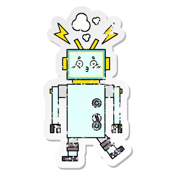 Nödställda Klistermärke Gullig Tecknad Robot — Stock vektor