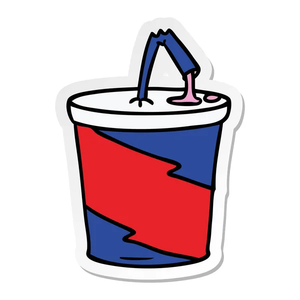 Αυτοκόλλητη ετικέττα κινούμενων σχεδίων doodle fastfood ποτό — Διανυσματικό Αρχείο