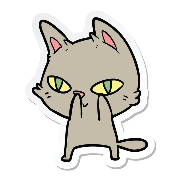 卡通猫盯着贴纸 — 图库矢量图片