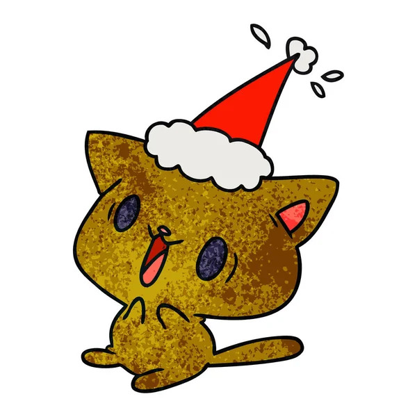 Dessin animé texturé de noël de chat kawaii — Image vectorielle