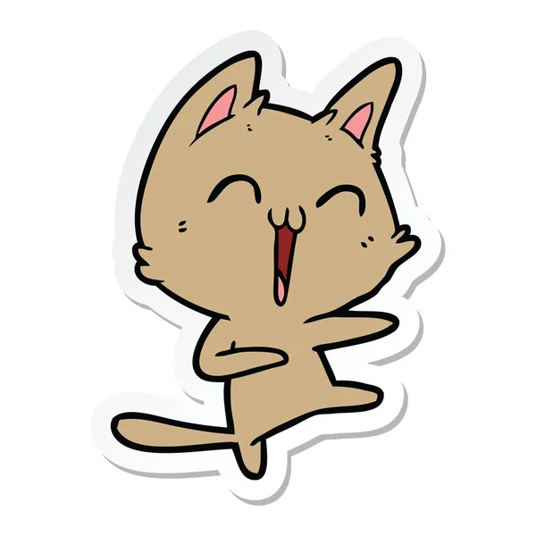Etiqueta Feliz Desenho Animado Gato Meowing — Vetor de Stock