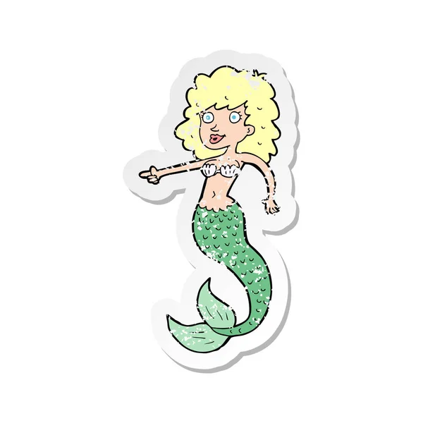 Retro distressed sticker of a cartoon mermaid — Stock Vector