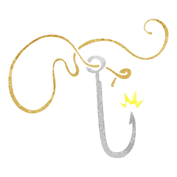 Dessin animé rétro gribouille d'un crochet de pêche pointu — Image vectorielle