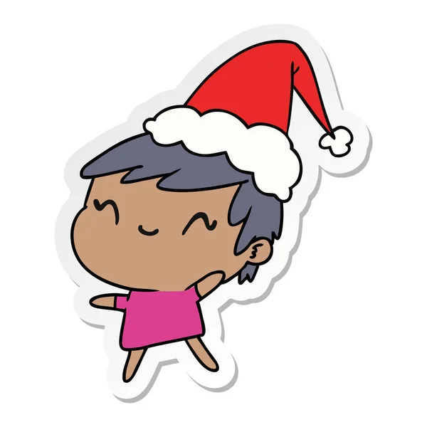 Pegatina de Navidad de dibujos animados de chica kawaii — Vector de stock