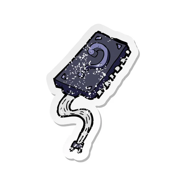 Pegatina retro angustiado de un chip de ordenador de dibujos animados — Vector de stock