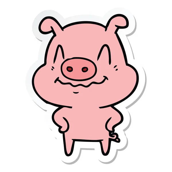 Наклейка нервной мультяшной свиньи — стоковый вектор