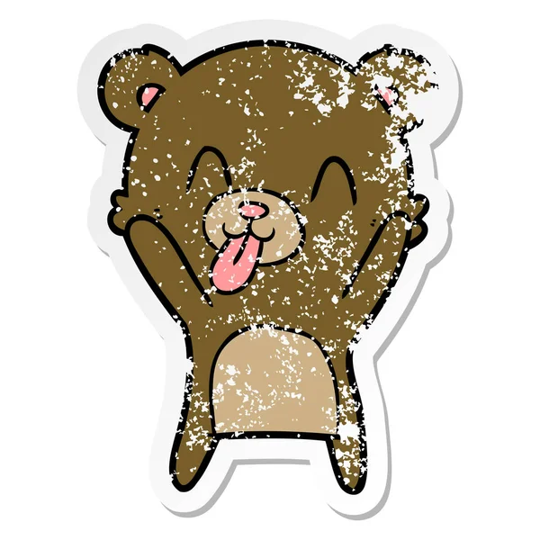 Etiqueta Angustiada Urso Desenho Animado Rude —  Vetores de Stock