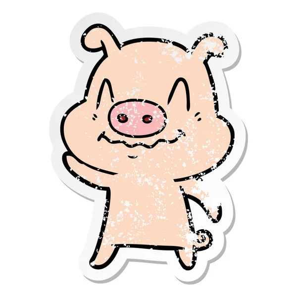 Autocollant Affligé Cochon Dessin Animé Nerveux — Image vectorielle