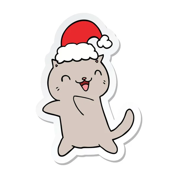 Etiqueta de um gato bonito desenho animado natal — Vetor de Stock