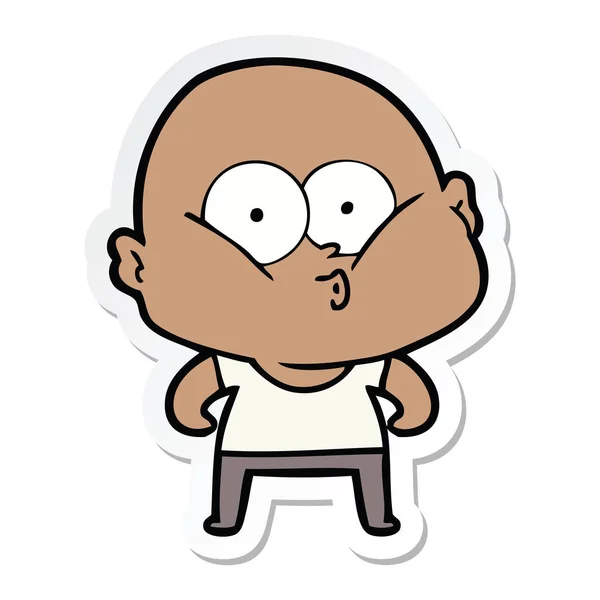 Sticker of a cartoon bald man staring — Stock Vector