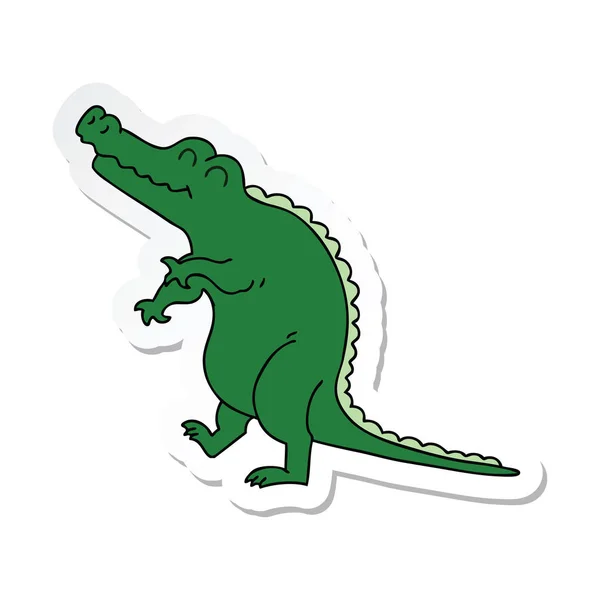 Sticker Quirky Hand Drawn Cartoon Crocodile — Stock Vector