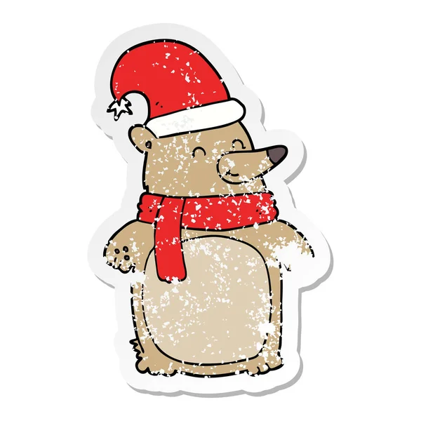 Etiqueta Angustiada Urso Natal Dos Desenhos Animados —  Vetores de Stock