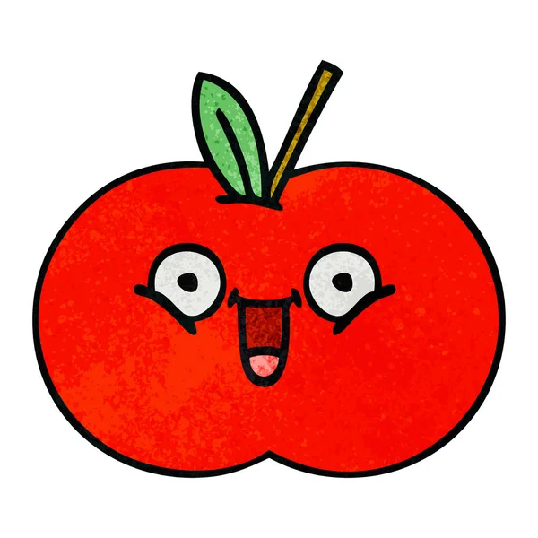 Ретро Гранж Текстура Мультфильм Красного Яблока — стоковый вектор