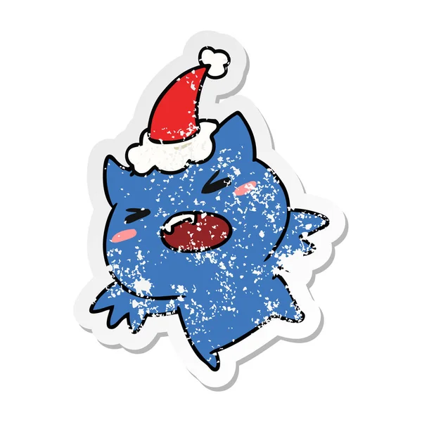 Kerst noodlijdende sticker cartoon kawaii vleermuis — Stockvector