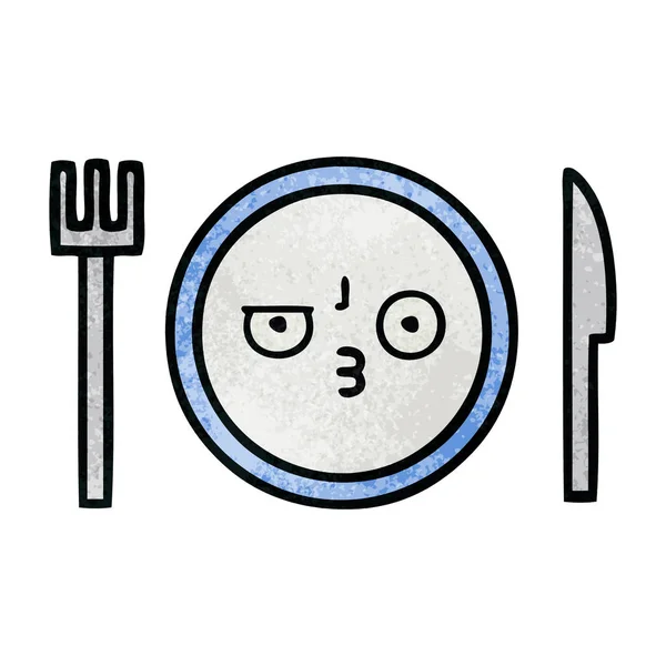 Retro Grunge Textuur Cartoon Van Een Plaat Van Het Diner — Stockvector