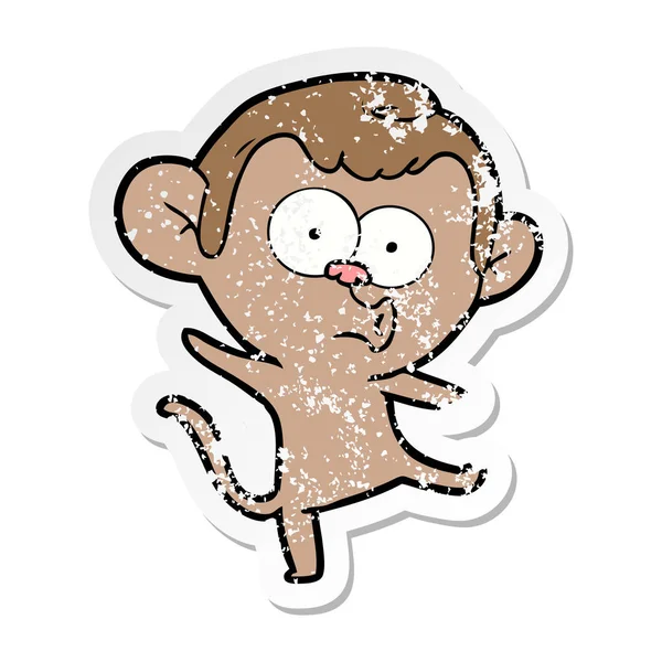 Adesivo angosciato di una scimmia sorpresa cartone animato — Vettoriale Stock