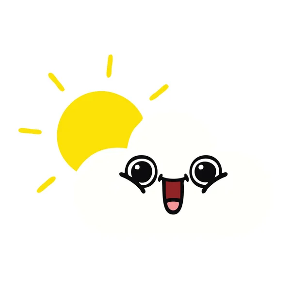 Плоский Цветной Ретро Мультфильм Солнце Облаке — стоковый вектор