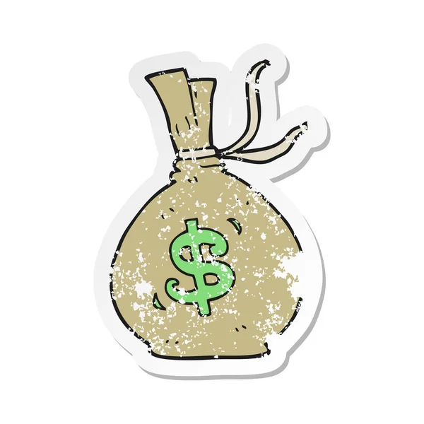 Retro Distressed Sticker Cartoon Bag Money — Stock Vector