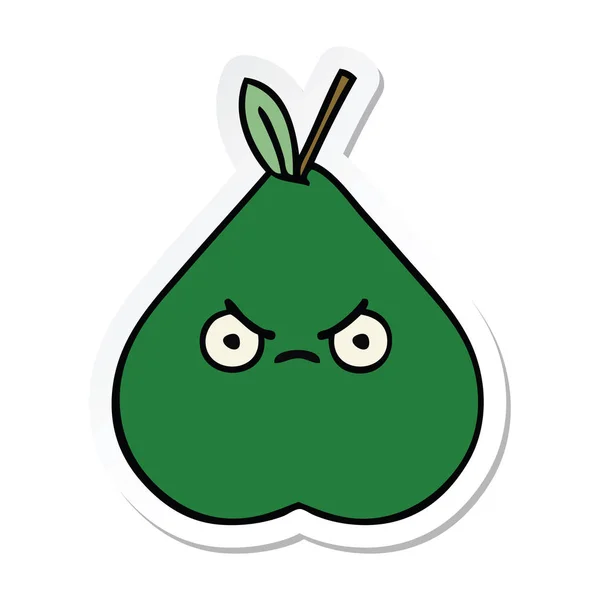 Sticker of a cute cartoon angry pear — Stock Vector