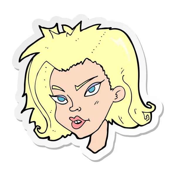 Pegatina de una cara femenina de dibujos animados — Vector de stock