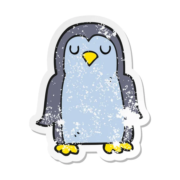 Retro Distressed Sticker Cartoon Penguin — Stock Vector