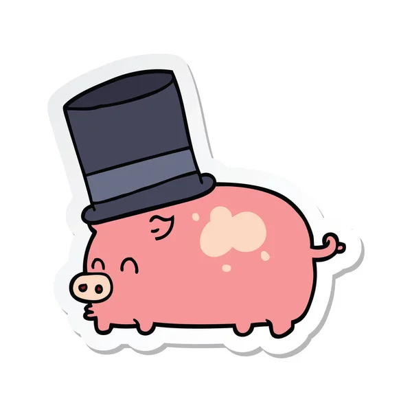 Sticker Cartoon Pig Wearing Top Hat — Stock Vector