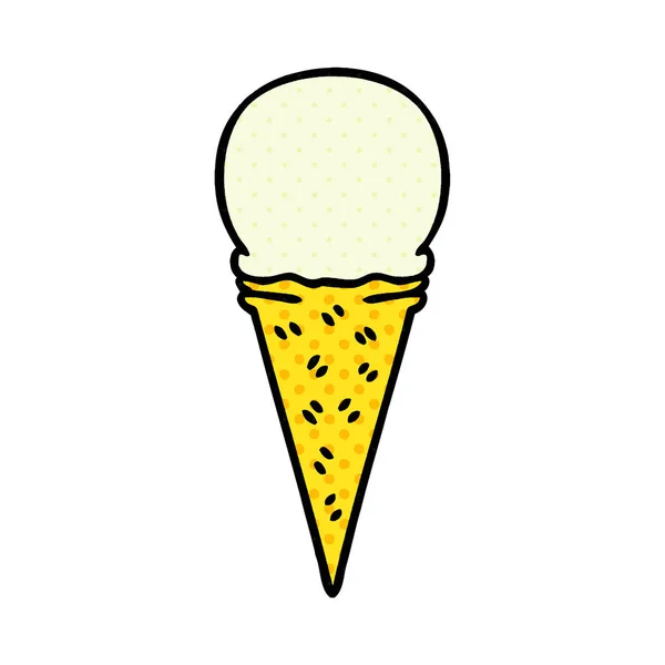 Eccentrico fumetto stile cartone animato gelato alla vaniglia cono — Vettoriale Stock