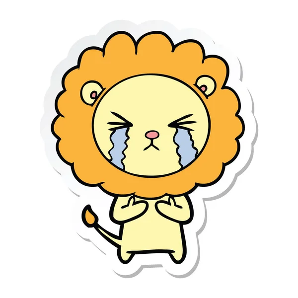 Sticker of a cartoon crying lion — Stock Vector