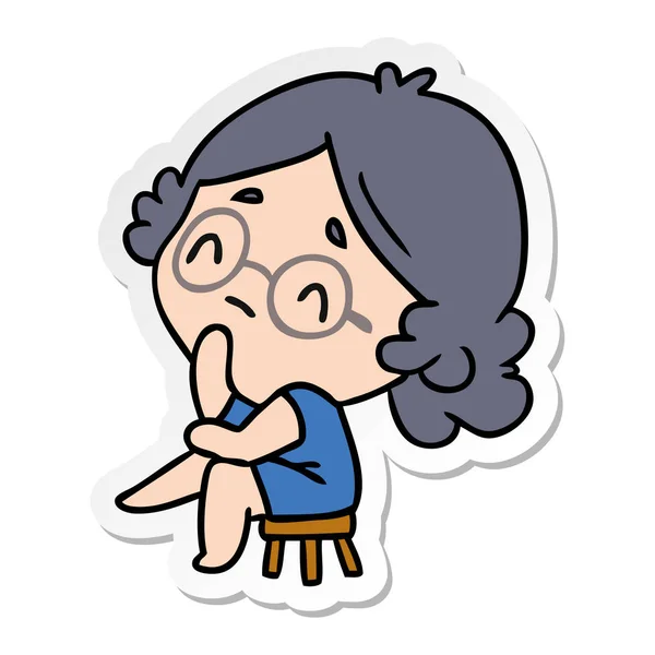 Sticker Cartoon Illustration Cute Kawaii Lady — Stock Vector